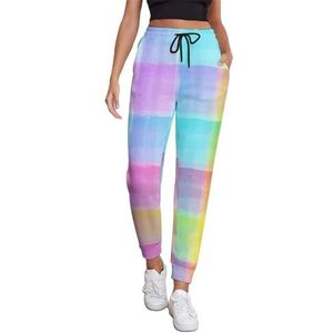 Aquarel Tartan Patroon Vrouwen Joggingbroek Running Joggers Broek Casual Broek Elastische Taille Lange Met Zakken