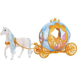 Mattel Disney Prinses Assepoesters rijdende Koets, met goudkleurige details en wit paard met kambare manen en staart, geïnspireerd op de Disney film, HYM33