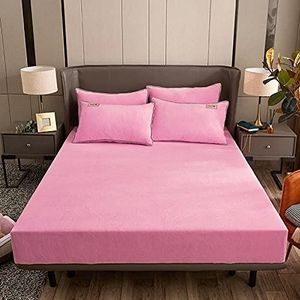 Lakenset winter warm antislip kristal fluwelen hoeslakens, slaapkamer homestay pure kleur lakens voor eenpersoonsbed roze 200x220cm