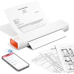 Phomemo M08F Thermal Printer - Draagbare Draadloze A4 Mobiele Printers voor Thuisgebruik Kantoor, Bluetooth Inkless Printer Compatibel met Laptops & Smartphone, Wit Oranje