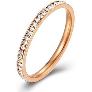 Ins eenvoudige 2 mm cirkel vol diamanten fortitanium ring kan worden gestapeld om lichte luxe modellen te dragen vrouwelijke staartring temperament handsieraden (Color : Rose gold, Size : 8#)