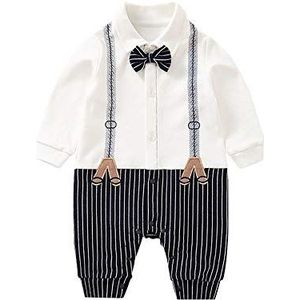 Baby Romper Jongen Gentleman Pasgeboren Lange Mouw Jumpsuit Coveralls Tuxedo Outfits Wit 12-24 Maanden/90
