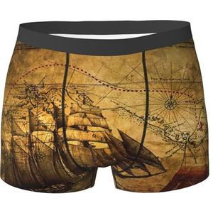 KoNsev Zeilende piraat thema print herenondergoed zachte boxershort, ademend en licht Trunks Pack, Zwart, L