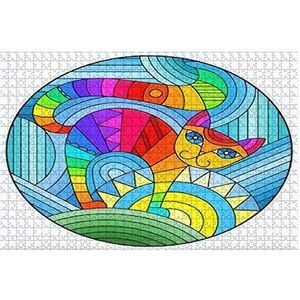1000 Stuk Legpuzzel Illustratie In Gebrandschilderd Glas Stijl Met Abstracte Geometrische Kat En Home Decoratie Puzzel Gift Intellectuele Schilderijen Puzzel Thuis Muur Decor Jigsaw Puzzels Voor