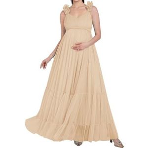 AHERKLL Puffy Tule Robe Zwangerschap Jurk Voor Fotoshoot 3D Bandjes Lingerie Baby Douche Zwangerschap Fotografie Dressing HAH058, Champagne, 32