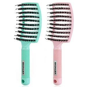 2-pack ontwarrende borstel om knopen zonder pijn te verwijderen, voegt glans toe en maakt het haar glad, ontwarrende varkenshaar haarborstel voor nat of droog haar voor volwassenen en kinderen