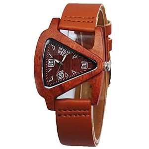 PSW Bamboe Houten Horloges voor Mannen en Vrouwen Mode Driehoek Echt Leer Analoog Quartz Horloge