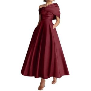 KIYNE Dames thee lengte moeder van de bruid jurken met zakken A-lijn V-hals satijnen bruiloft gast jurk formele jurk, Bordeaux, 40