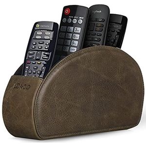 Londo Houder voor Afstandsbediening - 5 vakken, Ruimte voor DVD-, Blu-Ray-, TV of Apple TV-afstandsbedieningen - Italiaans Echt Leder met Suède Voering - Slank Compact voor Opslag Thuis