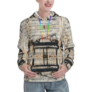 Bladmuziek Print Damesmode Hoodies Sweatshirts Zachte Herfst Winter Trui Tops Truien Outfits, Zwart, S