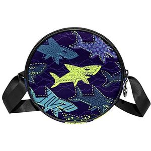Ronde Crossbody Tas Messenger Bag Portemonnee voor Vrouwen Shark Sea Paars, Meerkleurig, 6.7x6.7x2.3 in, Sling Rugzakken
