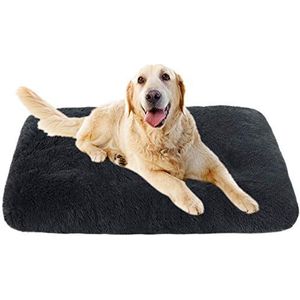 Xpnit Hondenbed matras groot, kunstbont hondenkussen Xl/xxl, warme lange pluche huisdier hond kat bed mat voor autokrat kooi wasbaar (120 x 90 x 10 cm, donkergrijs)