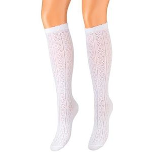 Piarini 1 paar dirndlkousen voor dames, lange klederdrachtkousen met haaklook, klederdrachtkousen van katoen, klederdracht, wit, 39-42 EU