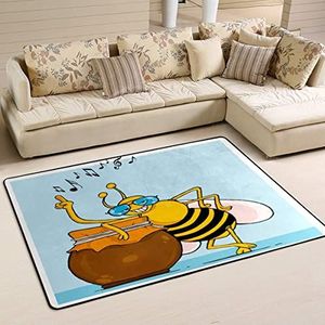 Gebied tapijten 100 x 150 cm, grappige honingbij pot muzieknoten gebied tapijten voor slaapkamer waterabsorberend vloertapijt antislip woonkamer tapijt, voor woonkamer, binnen en buiten