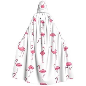 Bxzpzplj Unisex Volledige Lengte Hooded Mantel Volwassen Cape Carnaval Party Cosplay Kostuum Mantel 185cm Flamingo's Op Wit