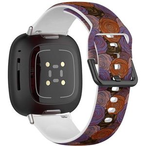 Zachte sportband compatibel met Fitbit Sense/Sense 2 / Versa 4 / Versa 3 (roze bloemen roze bruin) siliconen armband accessoire