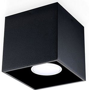 SOLLUX LIGHTING Quad 1 Plafondlamp, modern design met rechthoekige kap, van aluminium met verwisselbare GU10-lamp, 1 x 40 W, zwart, 10 x 10 x 10 cm