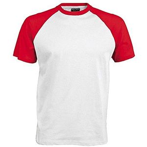 Kariban - 2 kleuren baseball-T-shirt voor heren - 100% katoen, Wit/Rood, L