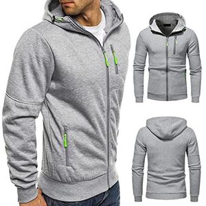 Hoodies voor heren Zacht fleece gevoerd sweatshirt met 3 ritszakken Mode Sport Lange mouwen Vest Jas Zwaargewicht (M,Grijs)