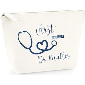 AWASG Cosmetische tas vilt - gepersonaliseerd met naam - make-up tas beauty bag - cadeau dokter arts met hart, wit, M (19 x 18 x 9 cm), make-uptas