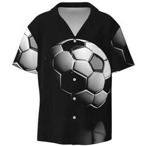EdWal I Like Voetbal Print Heren Korte Mouw Button Down Shirts Casual Losse Fit Zomer Strand Shirts Heren Jurk Shirts, Zwart, XL