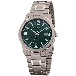 REGENT Titanium horloge heren 38mm 5-bar wijzerplaat groen F-1447, grijs, Sportief