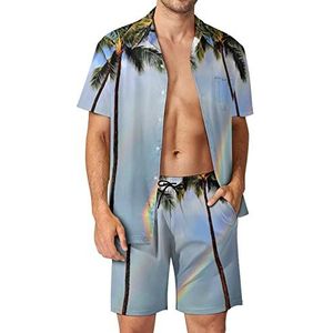 Regenboog palmbomen Hawaiiaanse sets voor mannen button down korte mouw trainingspak strand outfits 2XL