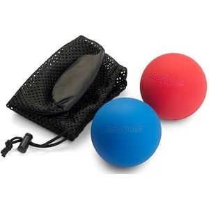 GolgiStim Lacrosse massageballen voor triggerpointtherapie, spierknopen, yoga, myofasciale release, inclusief 2 ballen en draagtas van gaas (rood en blauw)