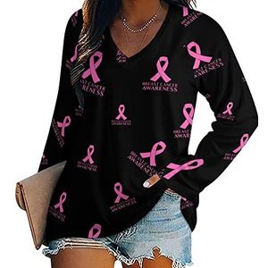 Roze Borstkanker Bewustzijn Nieuwigheid Vrouwen Blouse Tops V-hals Tshirt Voor Legging Lange Mouw Casual Trui