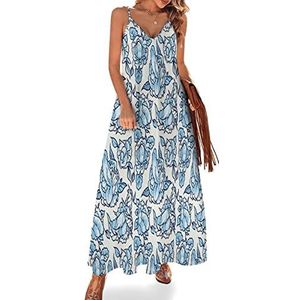 bloemenprint dames zomer maxi-jurk V-hals mouwloze spaghettibandjes lange jurk