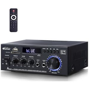 AK45 Pro HiFi-versterker, stereo-versterker, 2 kanalen, Bluetooth 5.0, powerversterker, 50 W X 2, digitale powerversterker, hifi-stereo-versterker, eindversterker met USB, SD, RCA voor thuis of in de