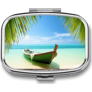 Pillendoosje Draagbare Pillendoos voor Pocket Zee Boot Kokosbladeren Reizen Kleine Pillen Organizer 2 Compartiment Metalen Pil Container Houder voor Medicijnen Vitaminen Visolie Supplementen