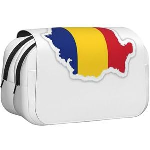 JEJEA Roemenië Vlag Kaart Print Pen Etui Potlood Case Houder Voor Potloden Make-up Multifunctionele Organizer Doos voor Adluts, Zwart, Eén maat, Toilettas