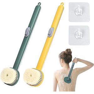 LLGL Set van 2 vloeibare badborstels met lange handgreep, afneembare rugborstel-lichaamsreiniger met zeepdispenser, lichaamswasborstel, lange steelbad, doucheborstel voor massage-dieptereiniging
