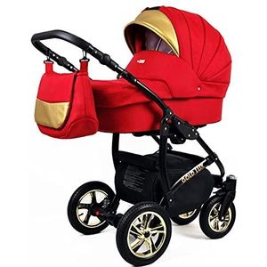 Lux4Kids Kinderwagen Kinderwagen 3in1 Autostoel Autostoel Babyzitje Sportstoel Isofix Golden Glow Black Scarlet 2in1 Zonder autostoel
