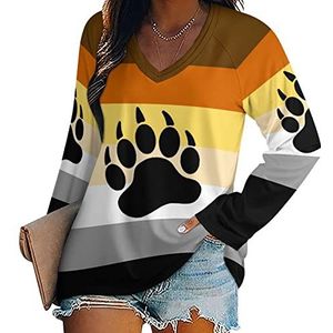 Bear Pride Flag Streep Dames Lange Mouw V-hals T-shirts Herfst Tops Trui Tuniek Tee voor Leggings