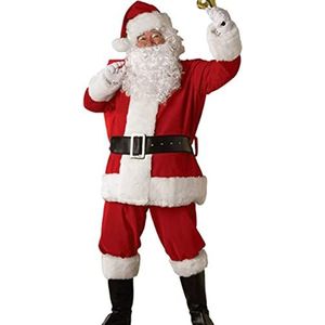 Volwassen Kerstman Kostuum Mannen Rood En Wit Kerstman Xmas Pak Outfit 7 Stuk Hoed Baard Jas Broek Riem Handschoenen Lederen Laars Cover Santa's Pak 1,XXL