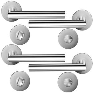 2-pack HAIFUAN roestvrijstalen deurkruk met badkamerknop, deurslotgreepset, deurgreep, geborsteld roestvrij staal (S02-103BK-2)