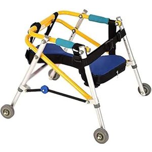 Opvouwbare rollator, lichtgewicht vierwielige, in hoogte verstelbare, kantelbestendige revalidatietraining looprek met gewatteerde zitting, voor peuters, kinderen en tieners als loophulp(Large)