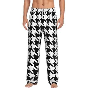 OKFSTY Pied-de-poule zwarte herenpyjamabroeken,Pyjama Polyester Broek Voor Mannen Zachte Lange Lounge Pj Slaap Broek Met Zakken, Wit, S
