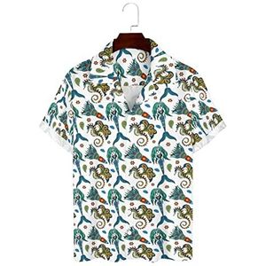 Sier Zeemeermin Zeepaardje Heren Hawaiiaanse Shirts Korte Mouw Guayabera Shirt Casual Strand Shirt Zomer T-shirts 3XL