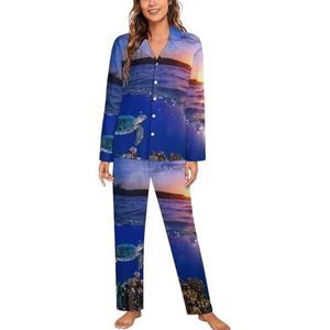 Zeeschildpad zwemmen over koraalrif pyjama sets met lange mouwen voor vrouwen klassieke nachtkleding nachtkleding zachte pyjama loungesets