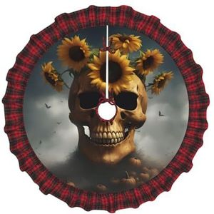 Zonnebloem Halloween Schedel Print Kerst Nieuwjaar Party Kerstboom Rok, Kerstboom Base Cover, Party Home Decoratie
