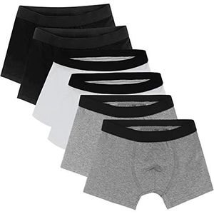ZD1603 Set van 6 boxershorts voor kinderen en jongens, katoen, onderbroek, zwart/wit/grijs, 170/176 cm