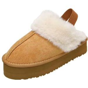 MdybF Slippers Winter Vrouwen Bont Slippers Warme Laarzen Platform Flip Flops Korte Pluche Flats Thuis Katoenen Schoenen Suède Muiltjes Dames Laarzen, Bruine sandalen, 38 EU