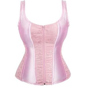 CHICSTYLE Corsage dameskorset met bandjes, zwart overborstkorset oversized, bloemen-jacquard-korset, ritssluiting boven, steampunk korset (roze, M)