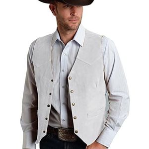 Tuikayoo Suède pak voor heren, vest, vintage, western cowboy vest, normale pasvorm, wit, XS