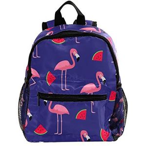 Mini Rugzak Pack Bag Flamingo Slice Watermeloen op Blauwe Achtergrond Leuke Mode, Meerkleurig, 25.4x10x30 CM/10x4x12 in, Rugzak Rugzakken