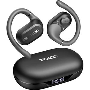 TOZO OpenWear Open Ear hoofdtelefoon, draadloze Bluetooth hoofdtelefoon 5.3 met verstelbare oorhaken, 38 uur krachtige bas,digitaal display, ENC-ruisonderdrukkende microfoon - zwart