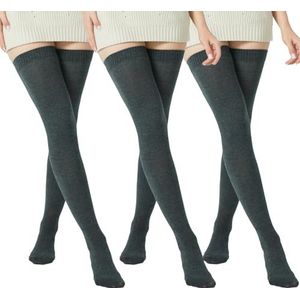 BABAHU Dames extra lange katoenen gestreepte dijhoge sokken over de knie hoge sokken, ZZ-01-Grijs/Grijs/Grijs, One size